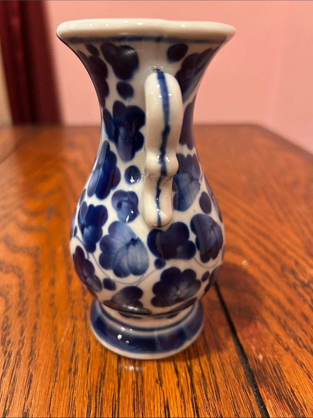 Blue and White Ceramic Mini Vase with Double Handles
